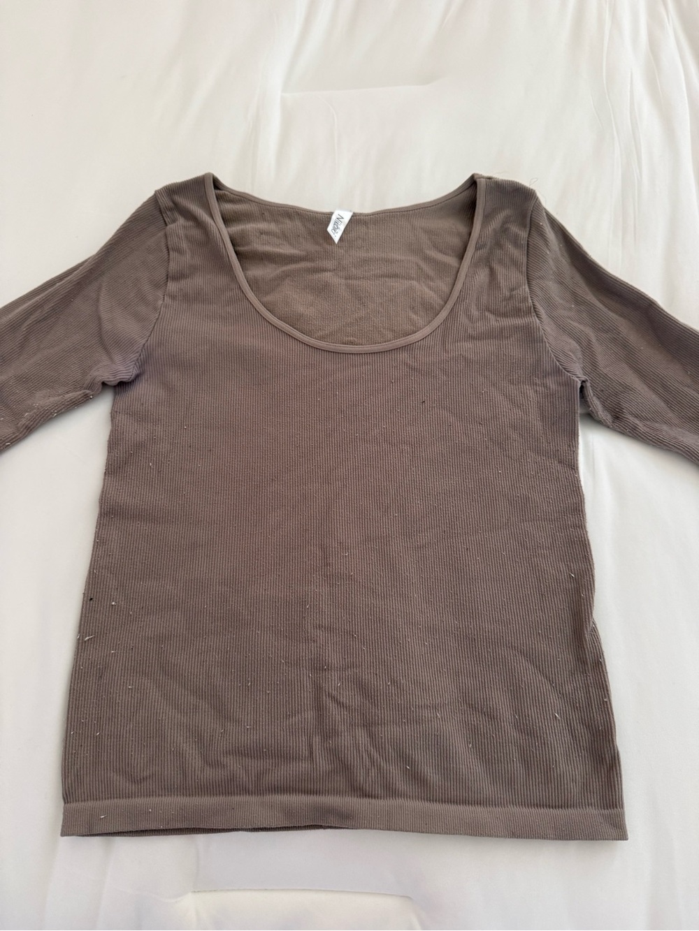 Nikibiki Ribbed Scoop Neck Long Sleeve Top - Brown